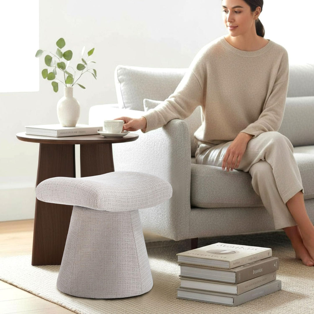 Pringle's Saddle-shaped Ottoman, Elegant Curved Accent Stool with Plush Upholstered Seat, Chic Footrest & Stylish Statement Piece for Living Room, Bedroom, or Lounge Spaces (Soft Taupe)