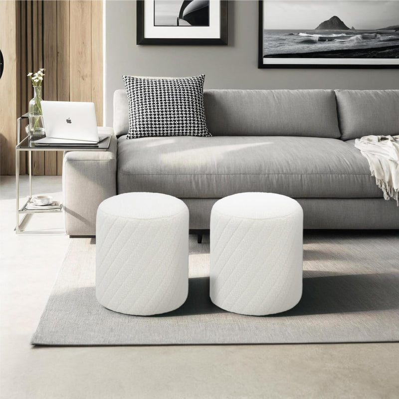 White Textured Boucle Ottoman 