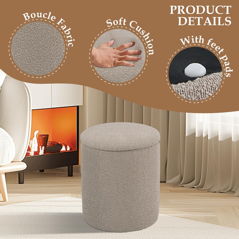 Taupe Round Ottoman With Storage 