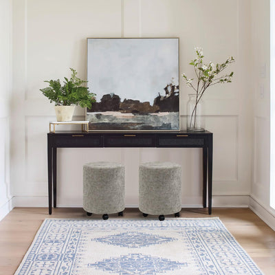Dark Grey Round Ottoman With Pulley #100149