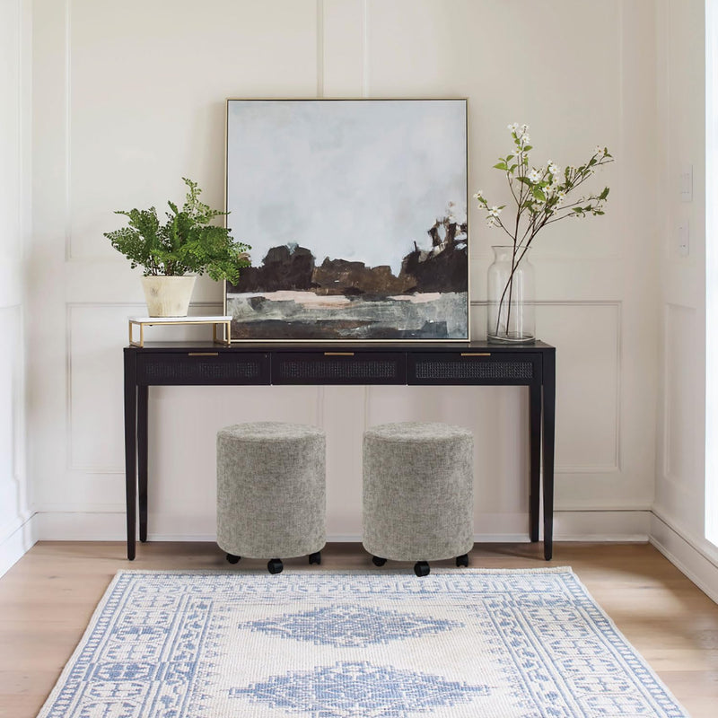Dark Grey Round Ottoman With Pulley 