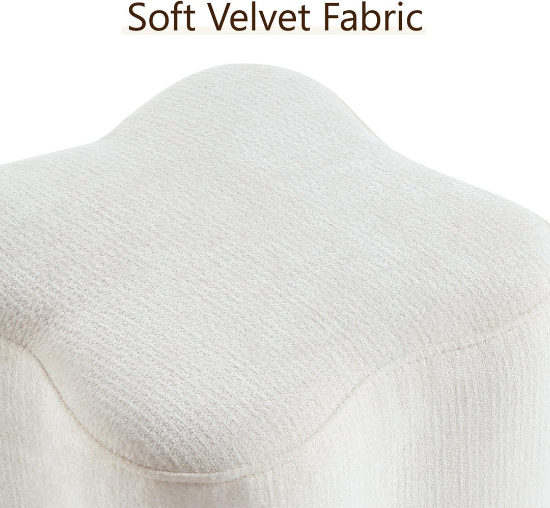 Modern Flowers Shaped Boucle Fabric Ottoman ( WHITE )