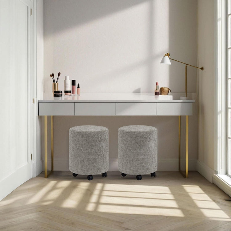 Dark Grey Round Ottoman With Pulley 