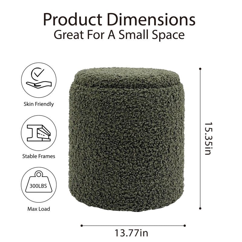Green Sherpa Round Ottoman With Storage 