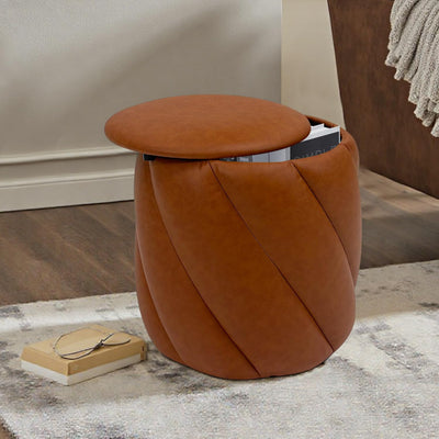 Dark Brown Faux Leather Storage Ottoman #100129
