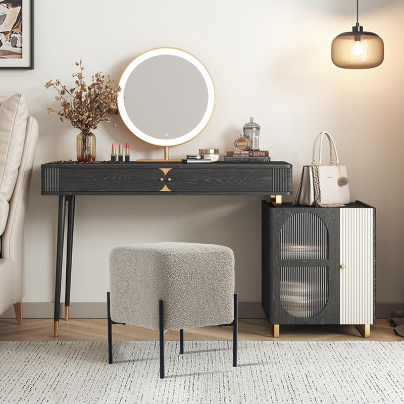 Khaki Cube-Shaped Boucle Stool 