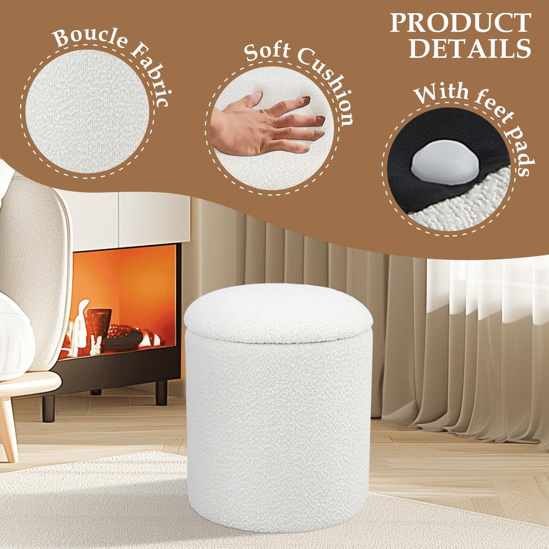 White Round Ottoman With Storage #100119