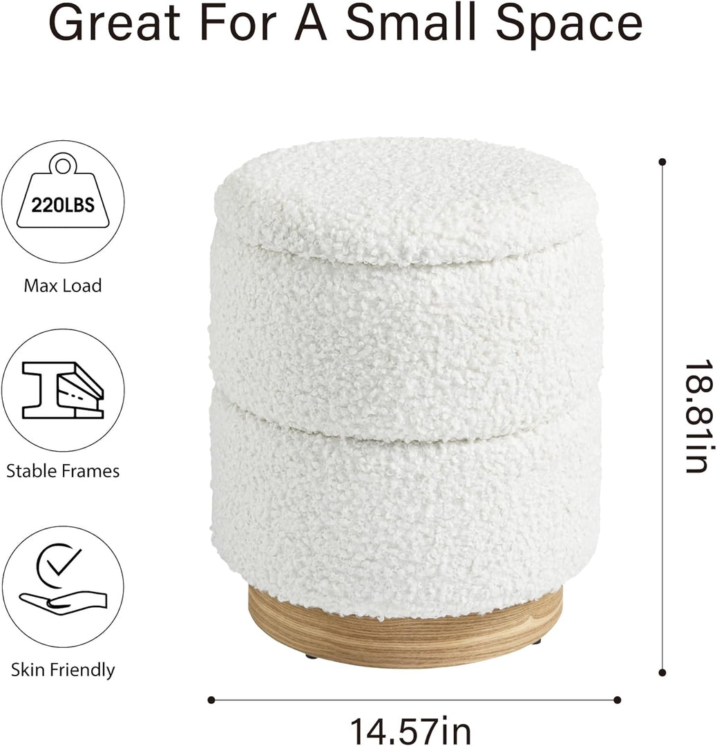 Wooden Base Storage Ottoman: White Boucle #100104