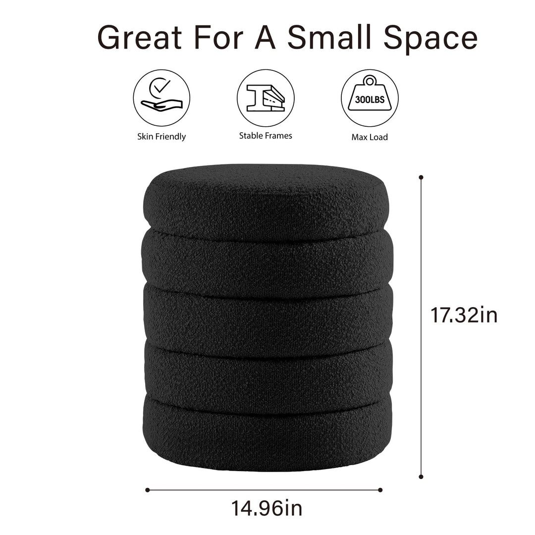 Black Fabric Round Ottoman with Storage #100098