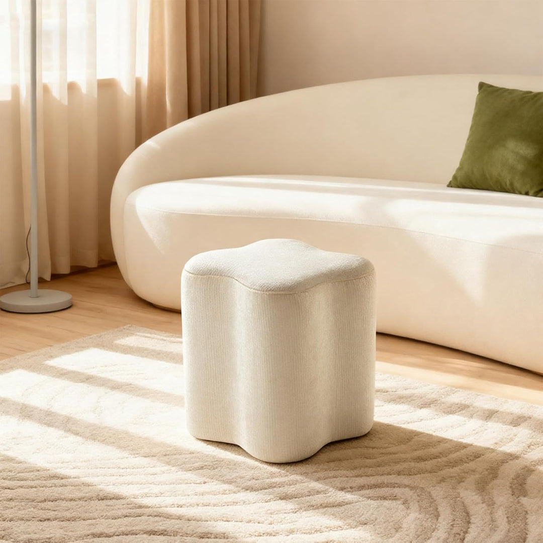 Modern Flowers Shaped Boucle Fabric Ottoman ( WHITE )