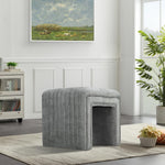 Load image into Gallery viewer, Veluxe Gray U-Shaped Velvet Gray Ottoman, Plush Upholstered Vanity Stool and Footrest with Wood Legs, Stylish Extra Seating for Living Room, Bedroom, or Entryway, Fully Assembled
