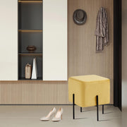 Yellow  Velvet  Cube-Shaped Stool with Black Metal Legs #100055