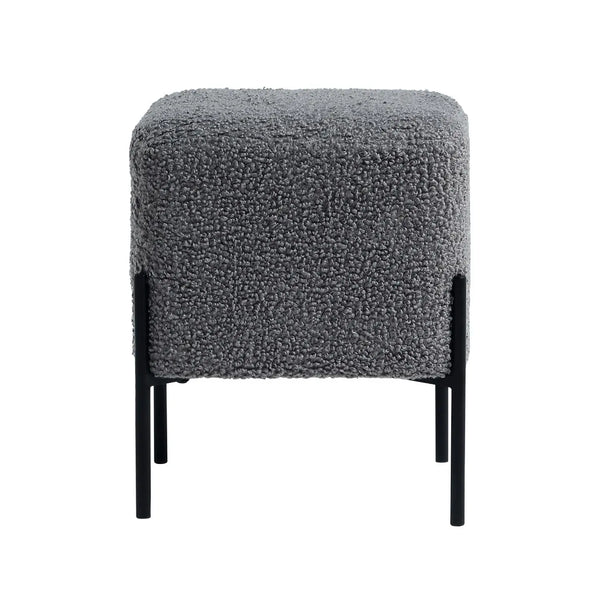 Everest Ivory Cube Shaped Boucle Gray Stool #100169 Get Set Style Furniture