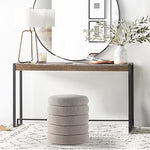 Load image into Gallery viewer, Khaki Fabric Round Ottoman with Storage #100050
