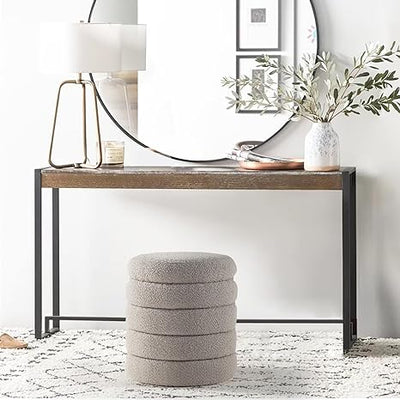 Khaki Fabric Round Ottoman with Storage #100050