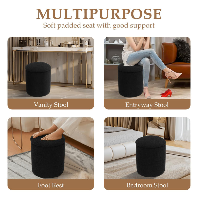 Black Round Ottoman With Storage 