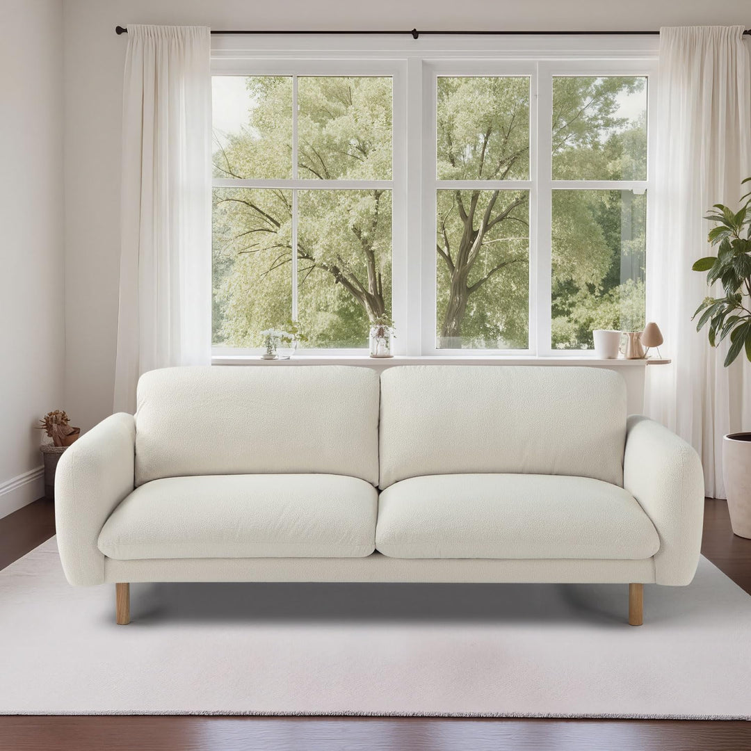 Off White 86" Wide Mid Century Modern Upholstered Sofa with Comfort Cushions
