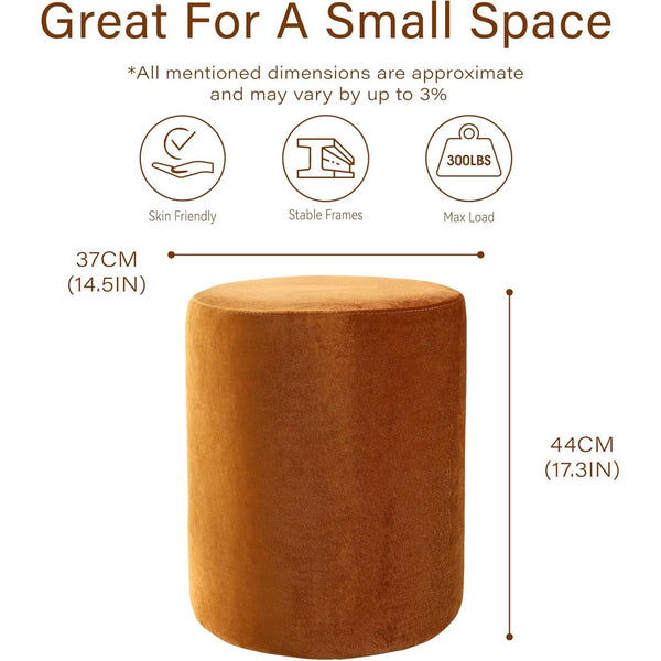 Paulo 2 in 1 Removeable Velvet Round Ottoman ( Honey Ginger / White ) Get Set Style Furniture
