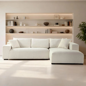 Lorea 113" Boucle L-Shaped Sectional Sofa – White - Right Get Set Style Furniture