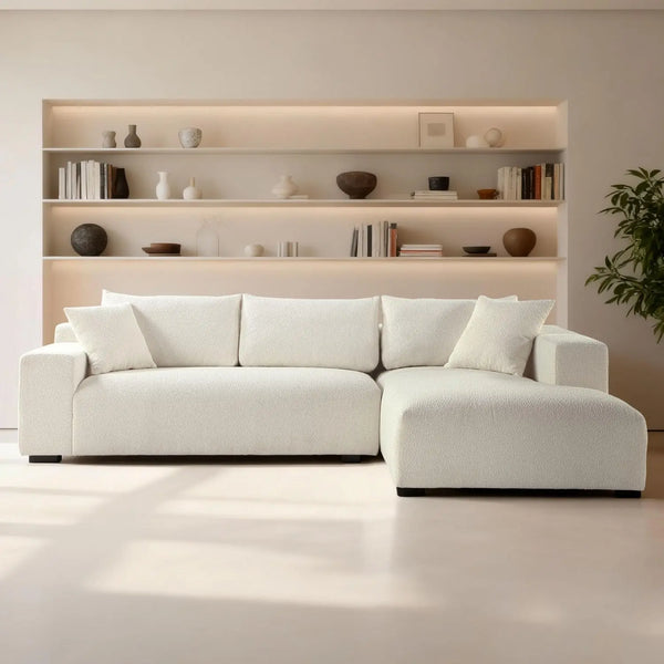 Lorea 113" Boucle L-Shaped Sectional Sofa – White - Right Get Set Style Furniture