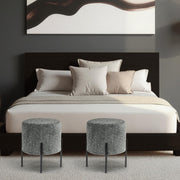 Linen Round Multifunctional Stool with Black Metal Legs (Gray)