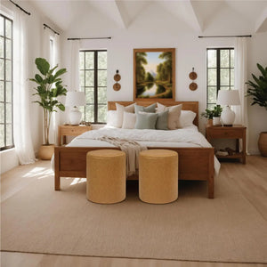 Faux Leather Modern Round Ottoman with Soft Padded Sea (Light Brown) #100145 Get Set Style Furniture