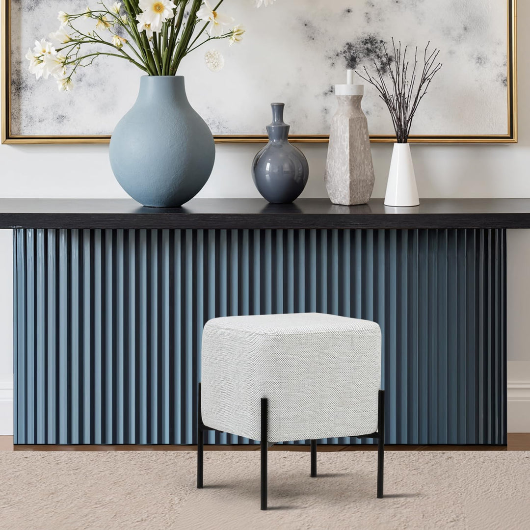 Light Grey Cube-Shaped Chenille Stool #100063