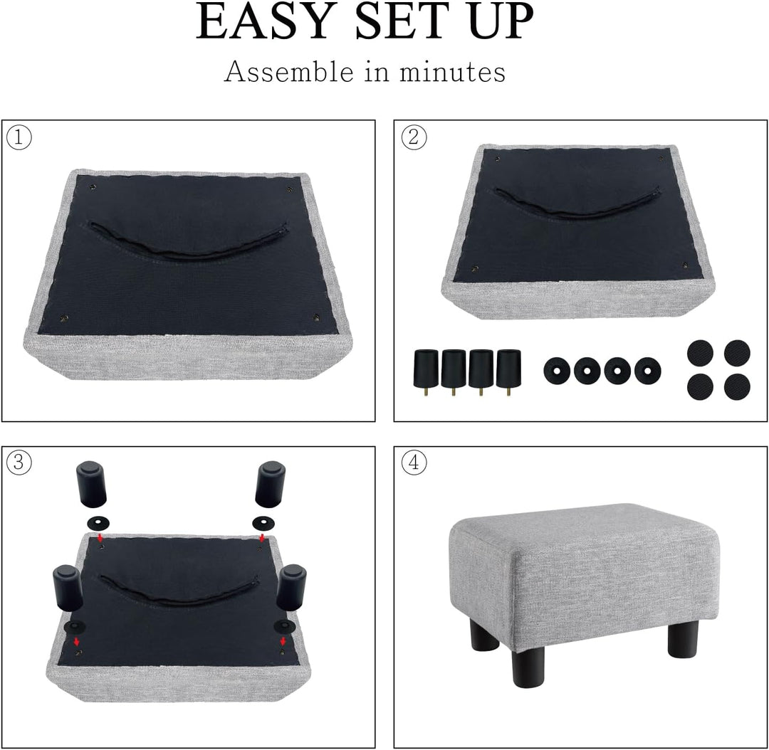 Luxora Rectangle Gray Linen Small Foot Stool