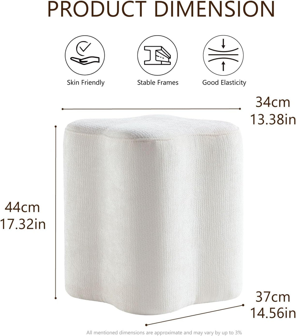Modern Flowers Shaped Boucle Fabric Ottoman ( WHITE )