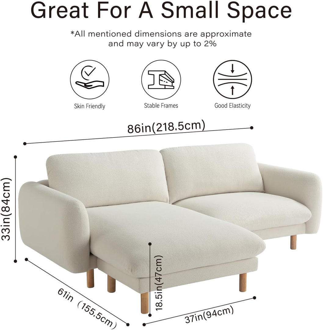 Off White Convertible Sectional Sofa, Modern L Shape Couches with Left/Right Chaise, 86"Wide Mid-Century Sofa with Reversible Cushions