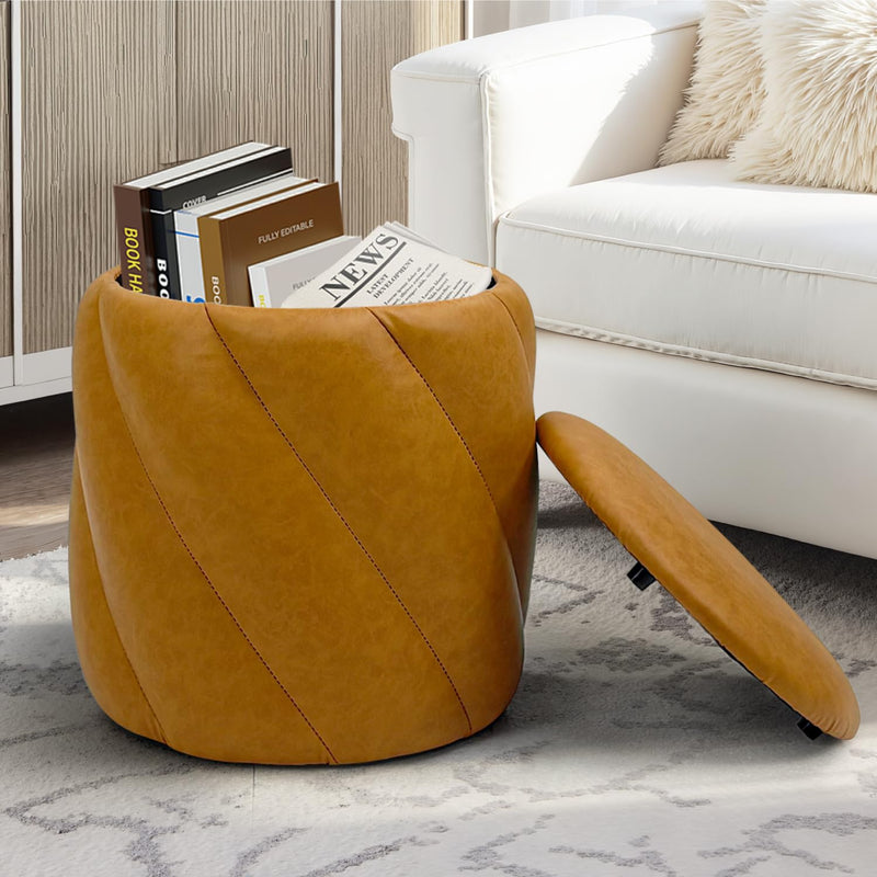 Mustard Faux Leather Storage Ottoman 