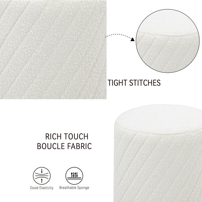 White Textured Boucle Ottoman 