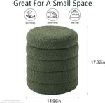 Load image into Gallery viewer, Cushen Sherpa Fabric Round Ottoman with Soft Padded Seat, Storage Vanity Stool, Upholstered Footrest (Green)
