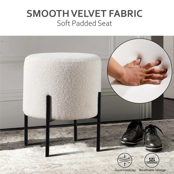Linen Round Stool with Black Metal Legs Get Set Style Furniture