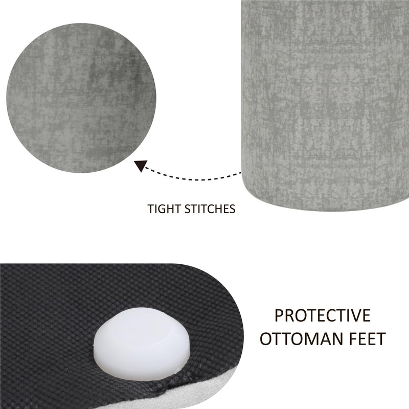 Dark Grey Velvet Round Ottoman 