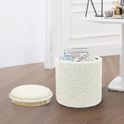 White Sherpa Round Ottoman With Storage #100127