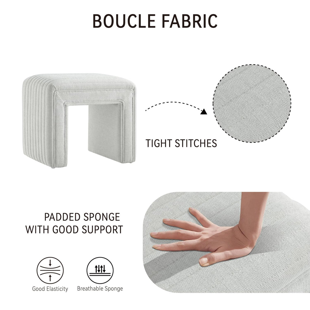 Moony Gray White Boucle U Shaped Ottoman