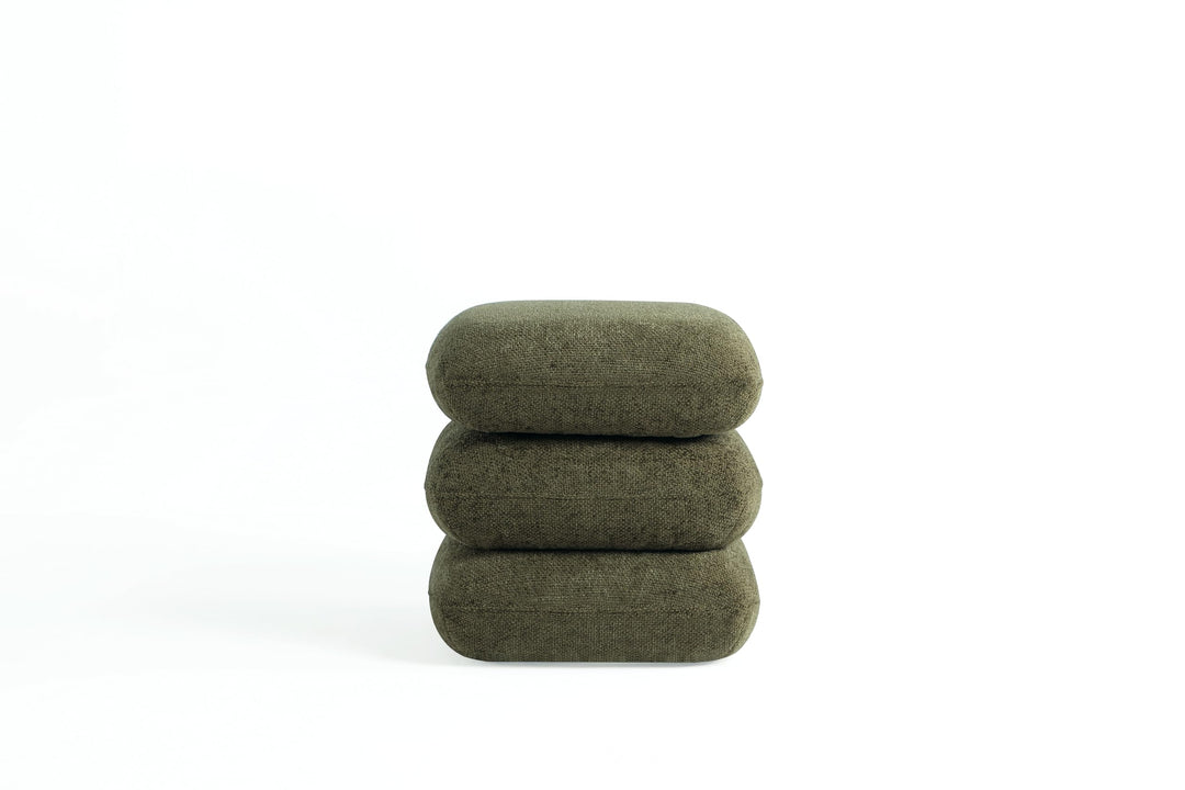 Modern Geometric Ottoman with Rotating Base, 17.5in Accent Vanity Stool Multi-Functional Lounge Footrest or Extra Seating (Green) #100302