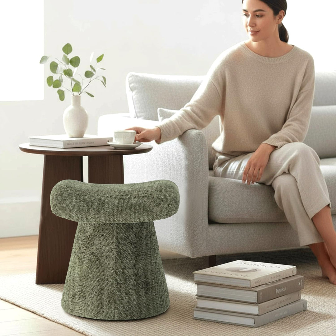 Pringle's Saddle-shaped Ottoman, Elegant Curved Accent Stool with Plush Upholstered Seat, Chic Footrest & Stylish Statement Piece for Living Room, Bedroom, or Lounge Spaces (Olive Green)