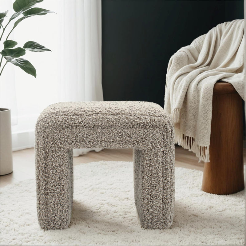 Taupe U Shaped Teddy Fleece Ottoman 