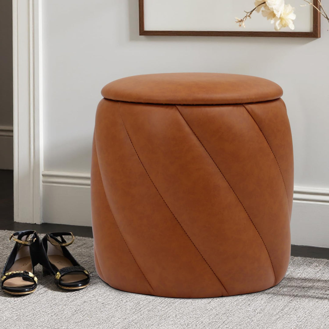 Dark Brown Faux Leather Storage Ottoman #100129