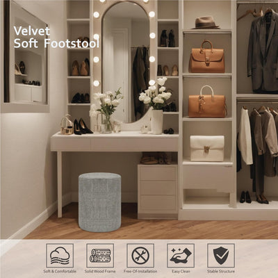 Dark Grey Velvet Round Ottoman #100143