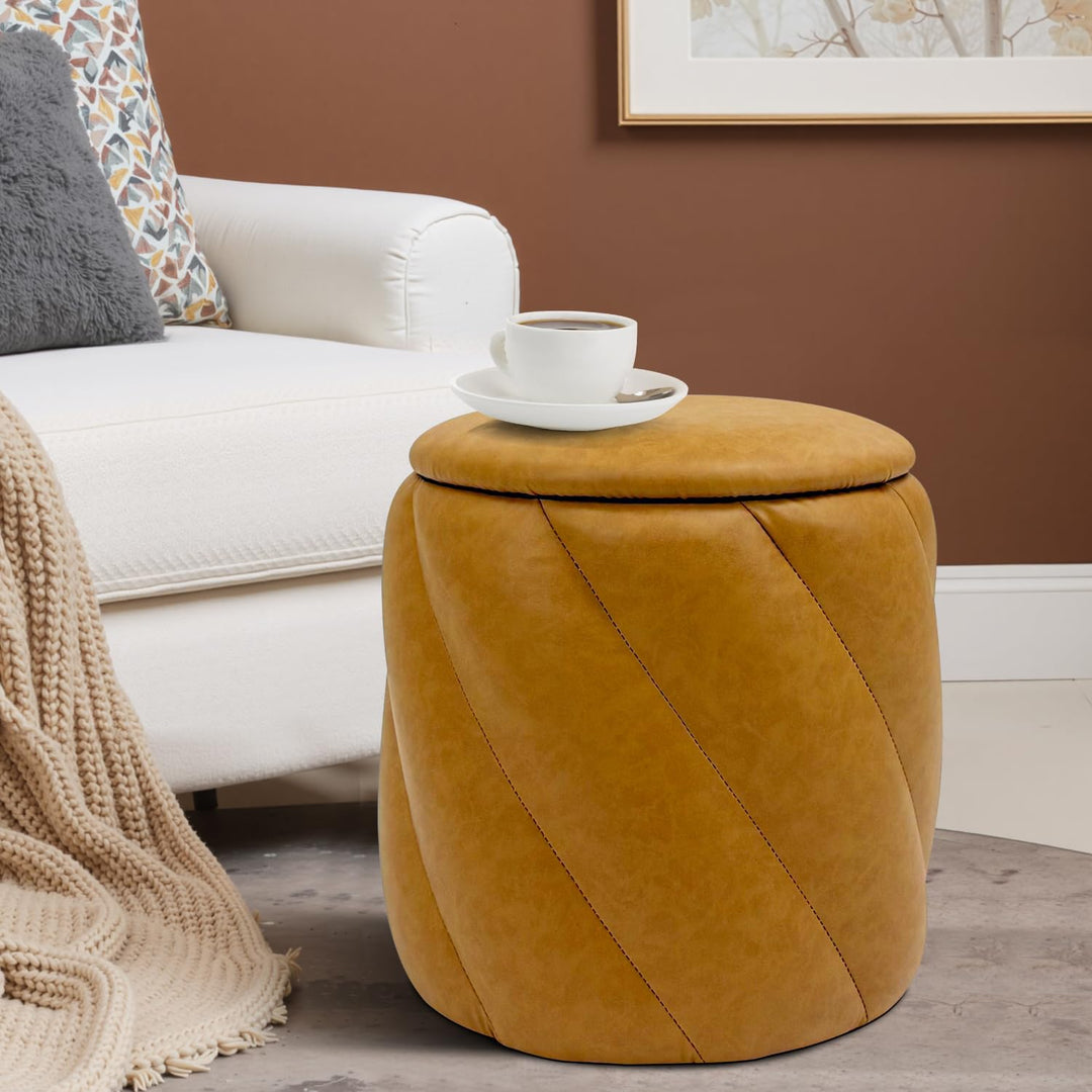 Mustard Faux Leather Storage Ottoman #100128