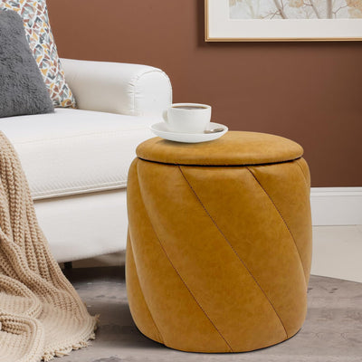 Mustard Faux Leather Storage Ottoman #100128