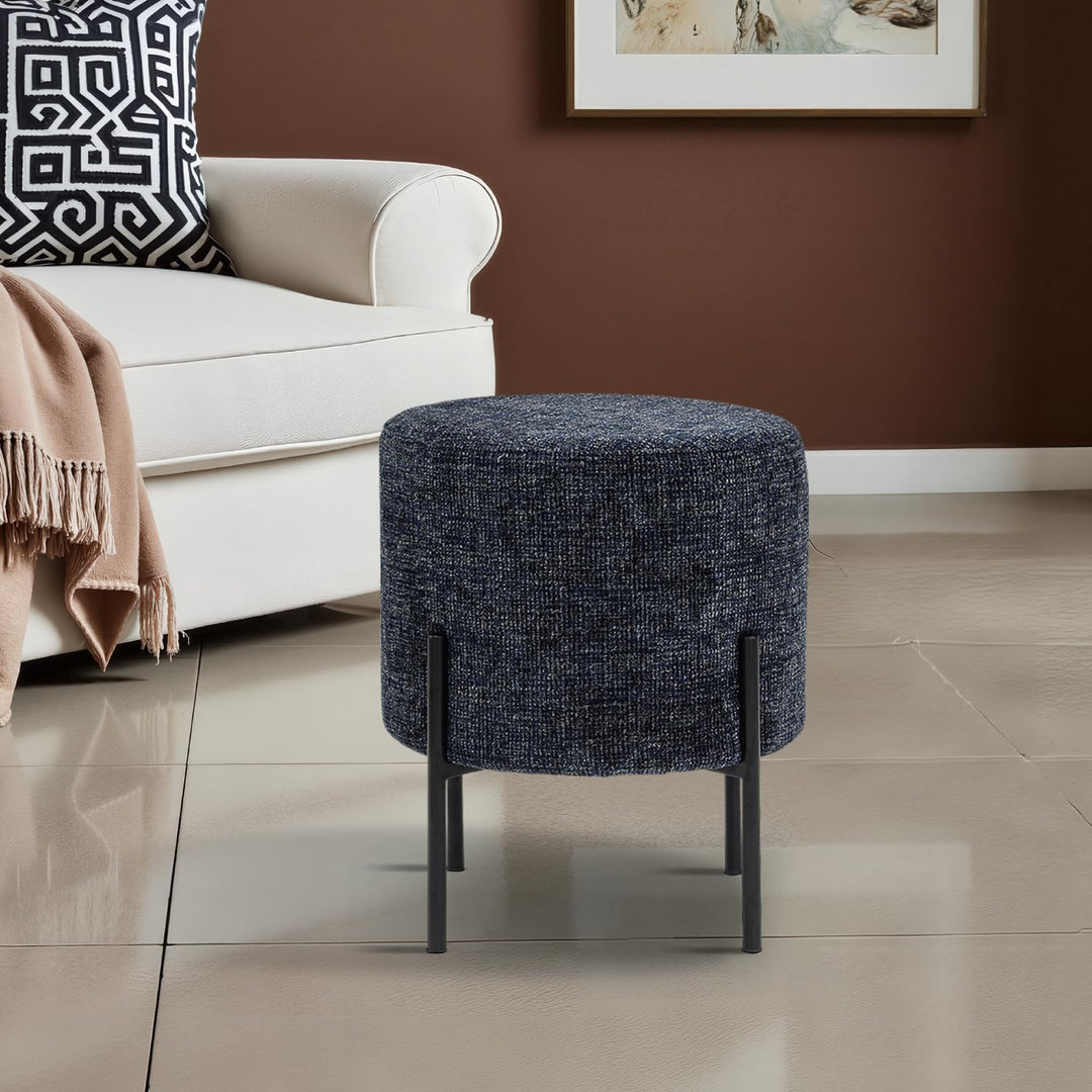 Linen Round Multifunctional Stool with Black Metal Legs (Blue)
