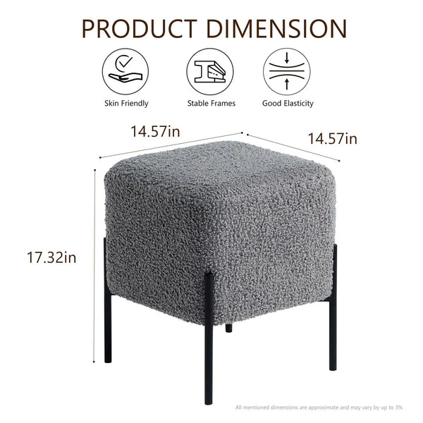 Everest Ivory Cube Shaped Boucle Gray Stool #100169 Get Set Style Furniture