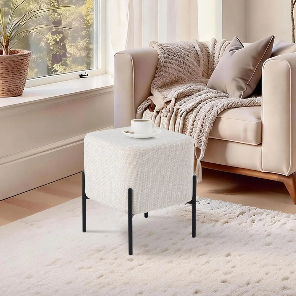 Everest Ivory Cube Shaped Boucle White Stool #100192 Get Set Style Furniture