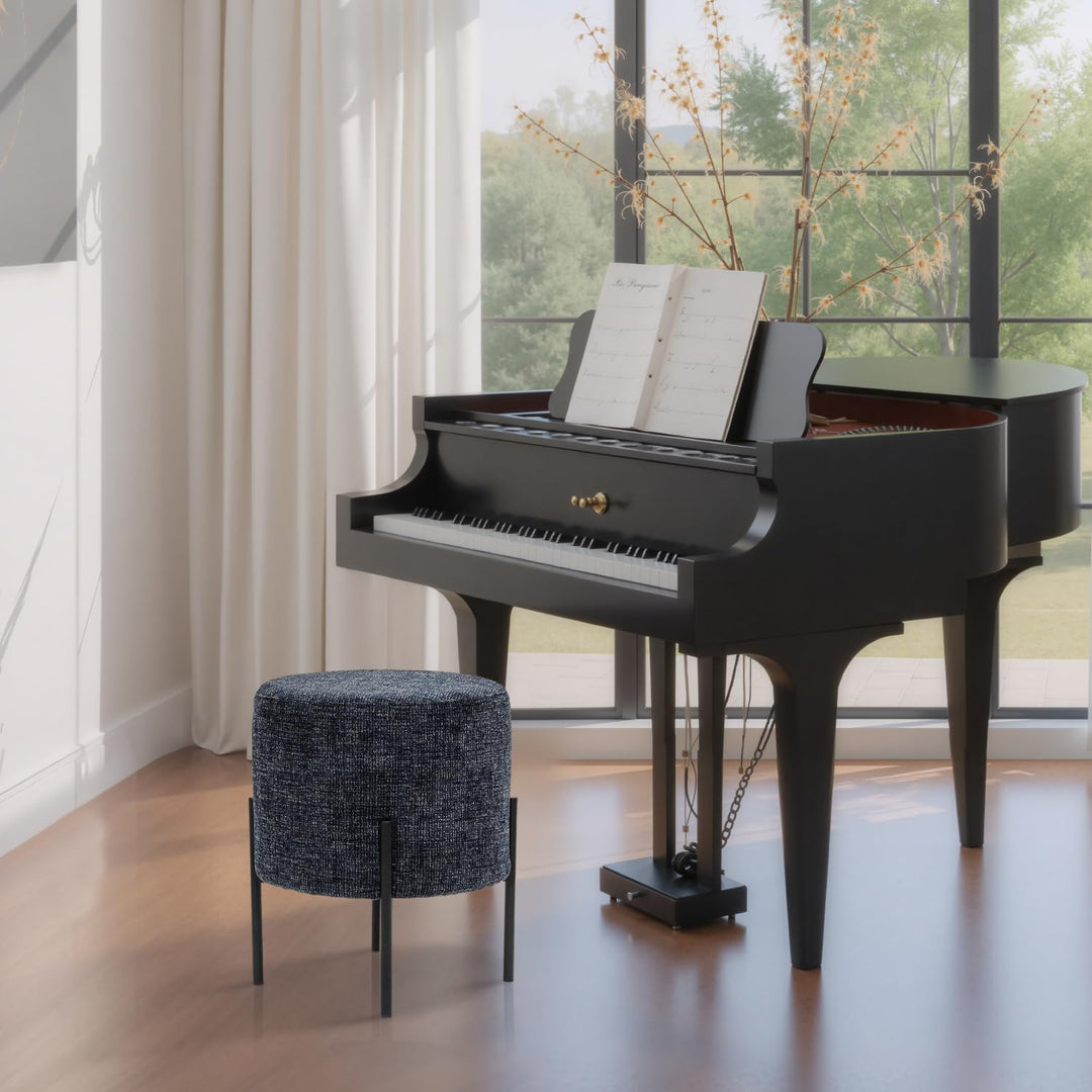 Linen Round Multifunctional Stool with Black Metal Legs (Blue)