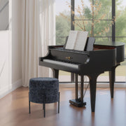 Linen Round Multifunctional Stool with Black Metal Legs (Blue)