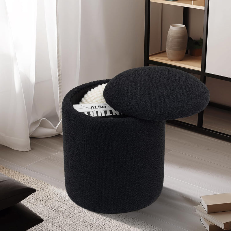 Black Round Ottoman With Storage 